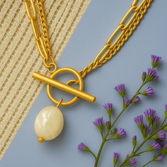 🆕️Dainty Pearl Pendant Necklace & Bracelet Set 18K Gold Plated Stainless Steel - Picture 9 of 11